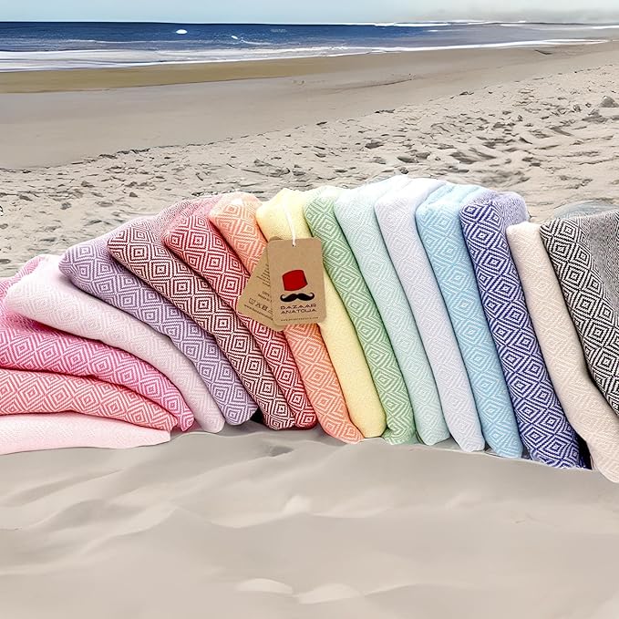 Bazaar Anatolia Turkish Beach Towel – 100% Cotton, Quick Dry, Sand Free Towel for Bathroom, Camping, Travel – Oversized 71x39 Inches – Diamond Turquoise