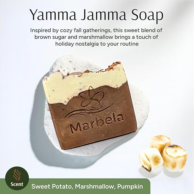 Marbela Cosmetics Yamma Jamma Handmade Soap Bar - Made in USA, Vegan Friendly, Palm Oil Free, Natural Bar Soap - Gentle Face & Body Soap for Daily Skin Care, Moisturizing & Nourishing - 3.5 oz