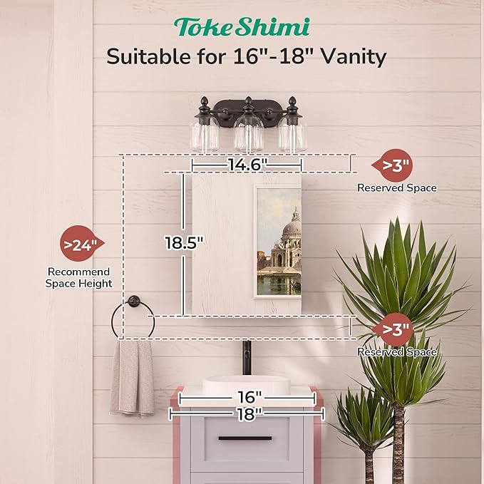 TokeShimi 14 x 18 Black Medicine Cabinet with Mirror, Aluminum Mirror Medicine Cabinet Wall Mounted or Recessed with Stepless Adjustable Amply Storage Metal for Modern Farmhouse
