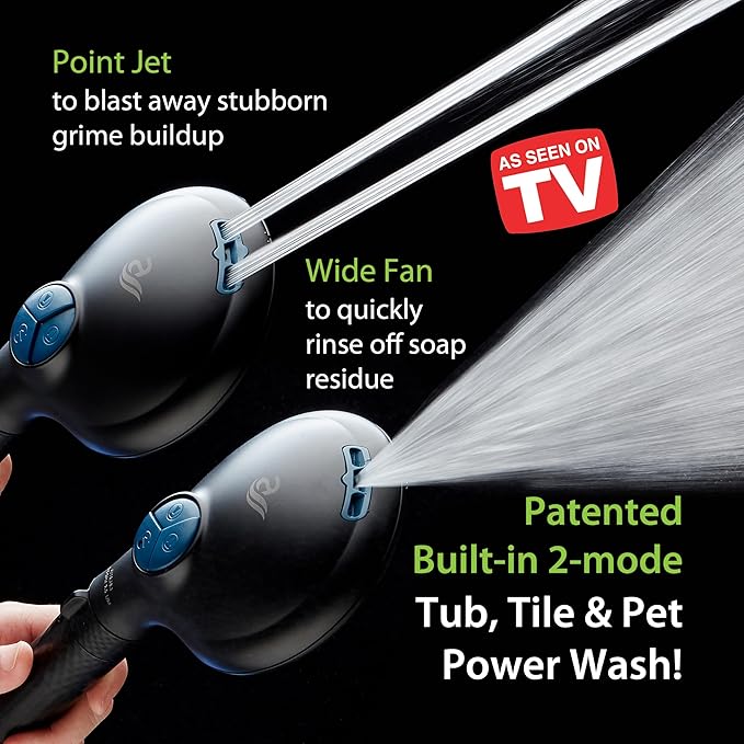 AquaCare 4X High Pressure 10-mode Filter Handheld Shower Head with Dual Power Wash - Clean Tub, Tile & Pets, Remove Chlorine, Metals & Toxins from Water to Protect Skin, Hair & Nails. Matte Black