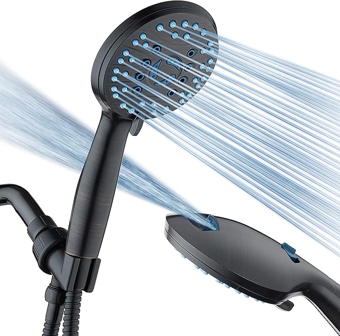 Hotel Spa AquaCare High Pressure 8-mode Handheld Shower Head, Anti-clog Nozzles - Built-in Power Wash to Clean Tub, Tile & Pets, Extra Long 6 ft. Stainless Steel Hose, Wall & Overhead Brackets