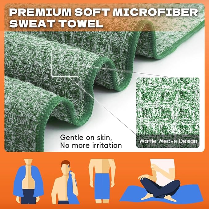 Camping Towels Quick Dry Sweat Towels for Gym, Absorbent Fast Drying Lightweight 27 inch X 55 inch Negative Ions Odorless Gym Towels for Men & Women,Yoga Sports Travel Outdoor (Large Green)