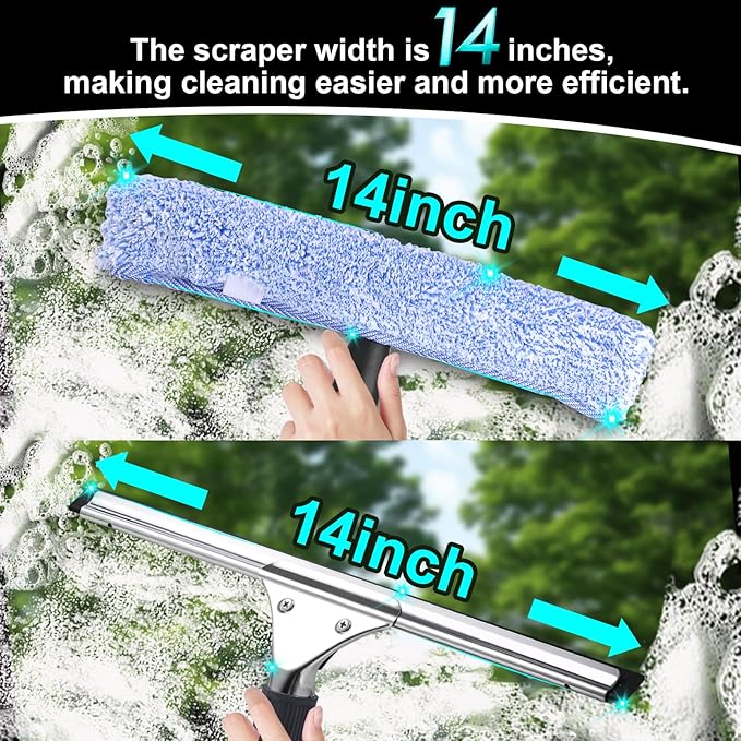 2Pack 14-Inch Multifunctional Rust Proof Window Cleaning Kit. Squeegee for Shower Glass Doors, Bathroom Doors, Mirrors and Windows