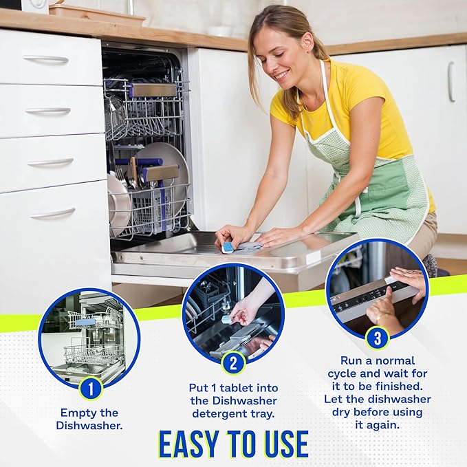 Dishwasher Cleaner and Deodorizer Tablets 26-Pack, Deep Cleaning Descaler for Dishwasher Machine, Heavy Duty, Septic Safe, Removes Grease & Build-ups, 1 Year of Cleaning Supplies (Unscented)