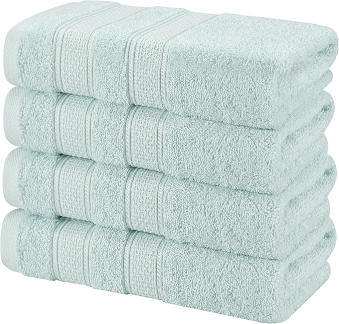 American Soft Linen Salem 100% Cotton Turkish 4 Piece Hand Towels for Bathroom, 600 GSM Soft Absorbent Quickdry Hand Face Towel Set, Mint