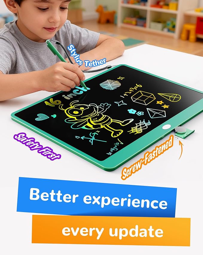 KOKODI LCD Writing Tablet, 16 Inch Colorful Toddler Doodle Board Drawing Tablet, Erasable Reusable Electronic Drawing Pads, Educational and Learning Toy for 3-6 Years Old Boy and Girls(Green)