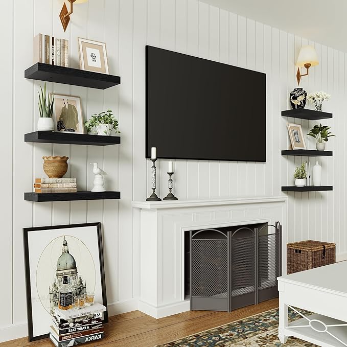 Vivelove Black Bathroom Shelves Over Toilet, 16" Floating Shelves, Wall Shelf for Bathroom Bedroom, Living Room, Kitchen, Office Home Decor, Narrow Shelves with Invisible Brackets Set of 2