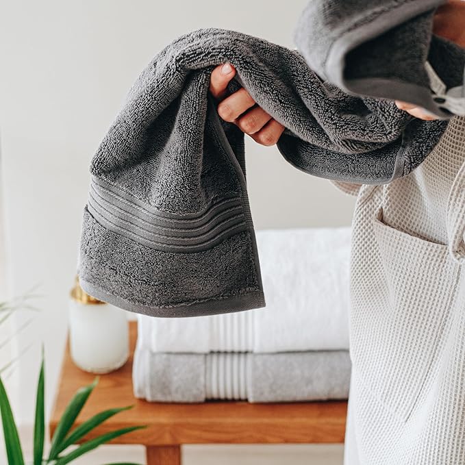 Milara Turkish Super-Plush Bath Towels Set 2-Piece | Premium Cotton Bath Towel Set Absorbent, Durable with Hanging Loops | Anthracite (Dark Gray) Turkish Bath Towels, (27 x 54 Inches)
