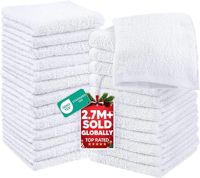 Utopia Towels 24 Pack Cotton Washcloths Set, 100% Ring Spun Cotton, Premium Quality Flannel Face Cloths, Highly Absorbent and Soft Feel Fingertip Towels, White