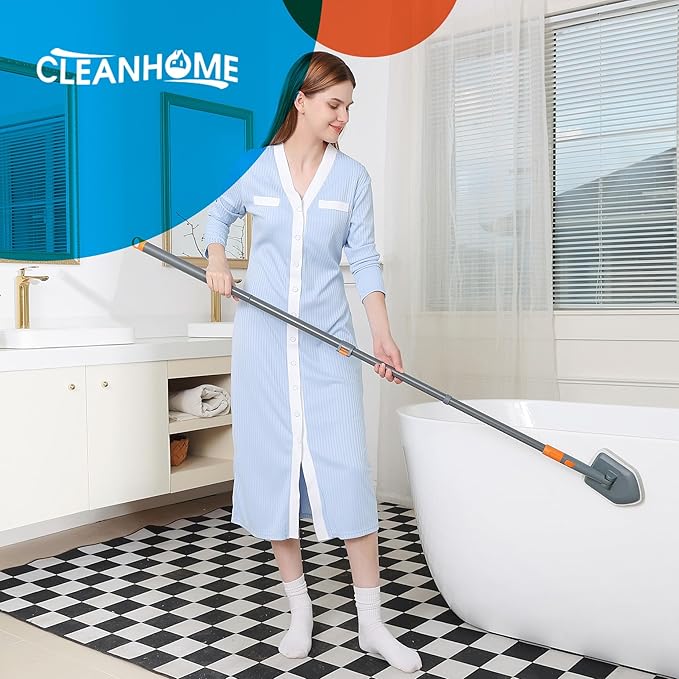 Tile Tub Scrubber Brush with 3 Different Function Cleaning Heads and 56" Extendable Long Handle-No Scratch Shower Scrubber for Cleaning Bathroom Kitchen Toilet Wall,Bathtub,Sink,Grey