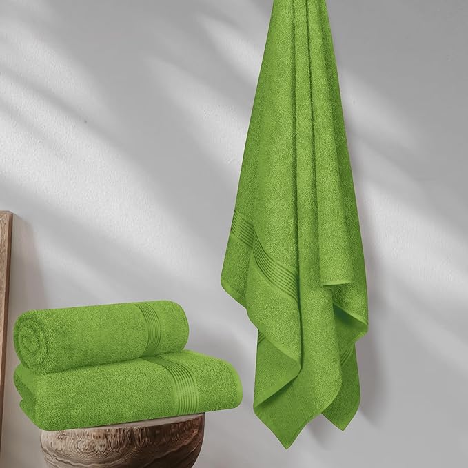 BELZZI Home Ultra Soft 4 Pack Oversized Bath Towel Set 27x54, Cotton Compact Bath Towels, Highly Absorbant Eco-Friendly Quickdry & Lightweight Towel, Ideal for Gym Travel Camp Pool - Kiwi Green