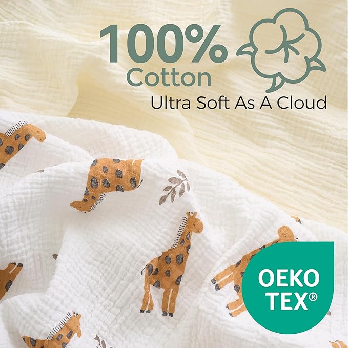 Momcozy Baby Washcloths - 4 Layer Design| Medium Thickness| Premium Cotton for Newborns' Skin-Great for Bathing, Wiping & on-The-go Use, Shower Gift and Essential(5 Pack, 10x10 inch)