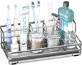 HapiRm Toothbrush Holders for Bathroom - 5 Partitions Bathroom Counter Organizer with Instant Drying Stone, Stainless Steel Countertop Storage Electric Toothbrush Toothpaste Holder - Silver