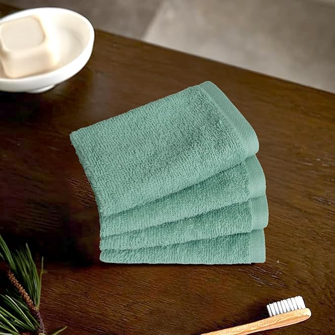 Amazon Basics Cotton Washcloths for Bathroom, Fast Drying, Extra Absorbent, 12 x 12 in, Seafoam Green, Ice Blue, White, 24-Pack
