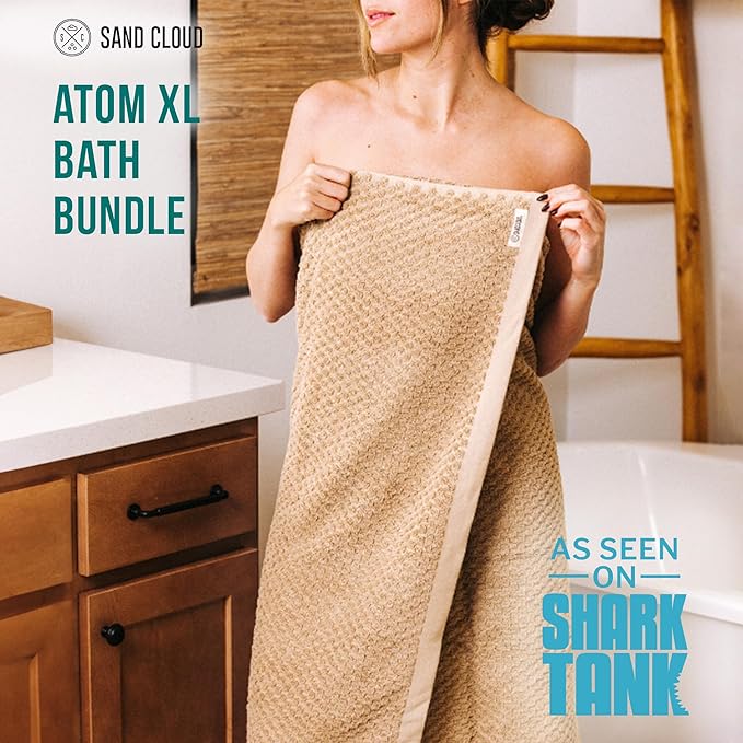 Sand Cloud Turkish Bath Towels for Bathroom, Set of 2 (Atom Sand, Extra Large) - Luxury Soft Linen Turkish Organic Cotton Yarn is Luxurious & Absorbent - Premium Shower & Bathroom Towels Dry Faster