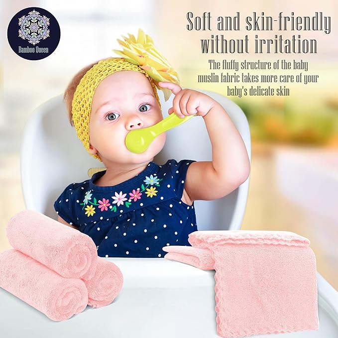 32 Pack Baby Washcloths - Luxury Coral Fleece - Extra Absorbent and Soft Wash Clothes for Newborns, Infants and Toddlers - Suitable for Sensitive Skin and New Born - Baby Shower - Pink, 10x10 Inch
