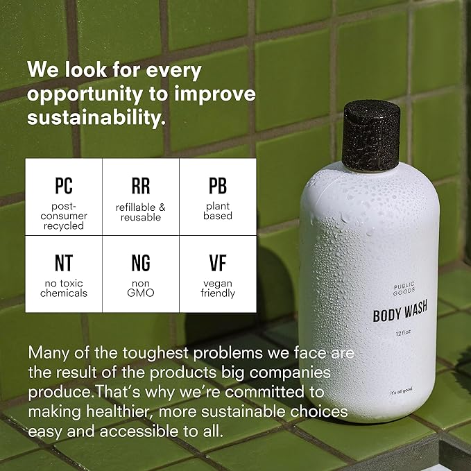 Public Goods Body Wash for Men and Women | Natural Soap for Bath & Shower | Body Scrub Made with Organic Essential Oils | Sulfate & Paraben Free | Vegan Friendly | 12 Fl Oz Bottle