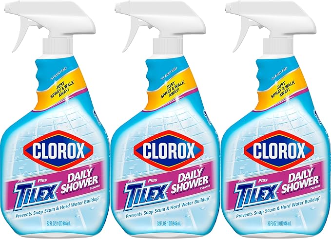 Clorox Plus Tilex Daily Shower Cleaner, 32 Fluid Ounce Spray Bottle, Pack of 3