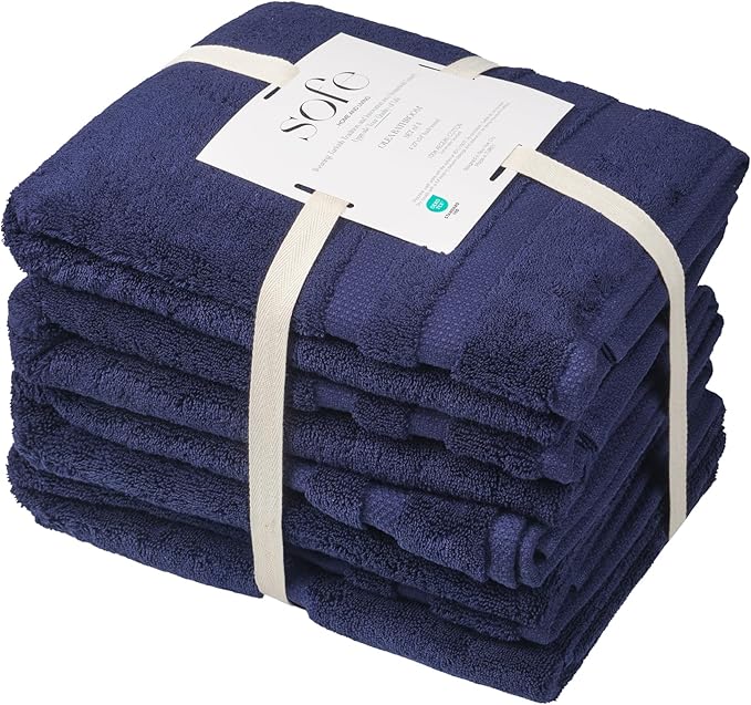 SOFE H&L | Olea Luxury Cotton Turkish Bath Towels Set of 4 Navy Blue | Premium, Soft, Durable, Absorbent | Hotel Quality Plush Towels and Thick Towel Sets