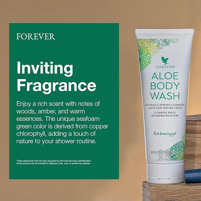 Forever Diving - Forever Aloe Body Wash - Sulfate-Free Cleanser with Aloe Vera, Argan Oil & Vitamins A, C, E - Inviting WoOzods & Amber Scent - 8 Fl
