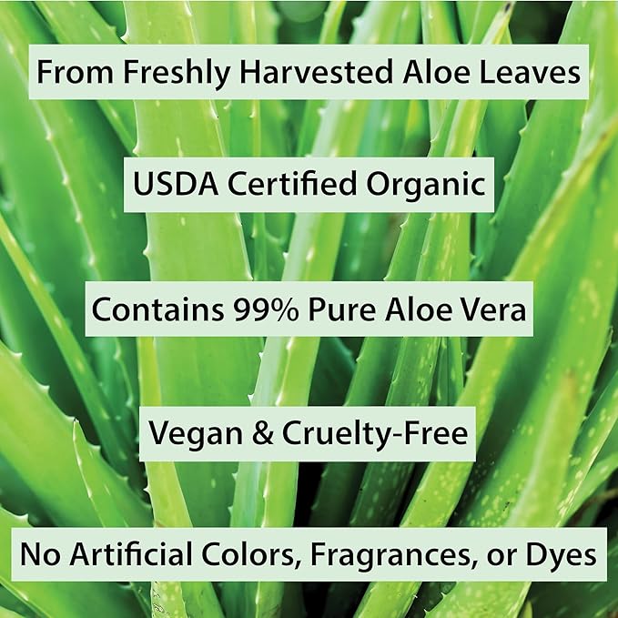 Organic Aloe Vera Gel for Skin, Face, Body, After Sun Care - USDA Certified Organic, 12 fl. oz.