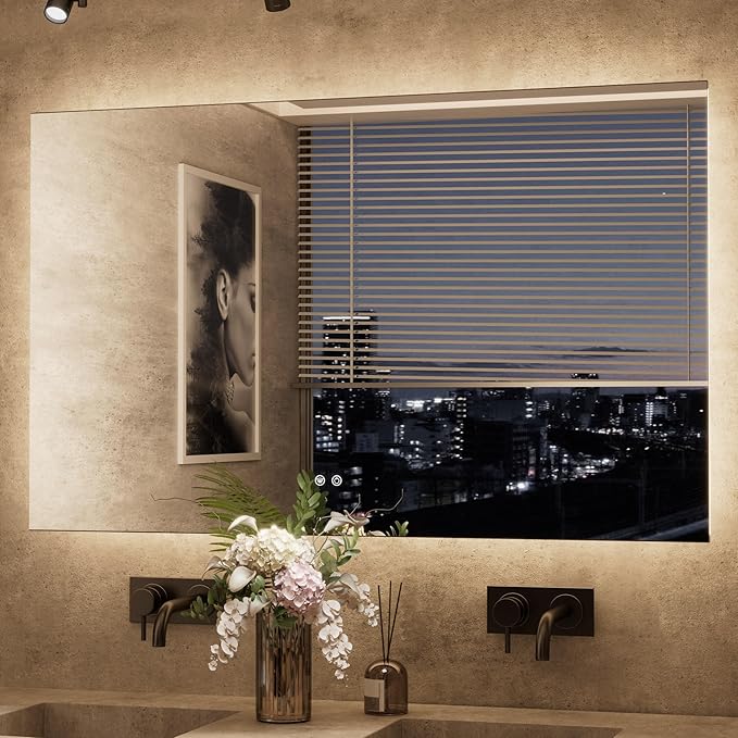 TETOTE 60 x 36 Inch LED Backlit Bathroom Mirror with Lights, 3Color White/Warm/Natural, Anti-Fog Lighted Mirror,Dimmable,Vanity Mirror,Wall Mounted