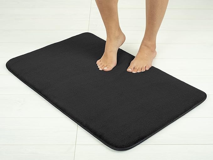 American Soft Linen 21x32 Fluffy Foamed Slip Reducer Bath Rug, Machine Washable Area Bath Mat Rugs for Bathroom, Black