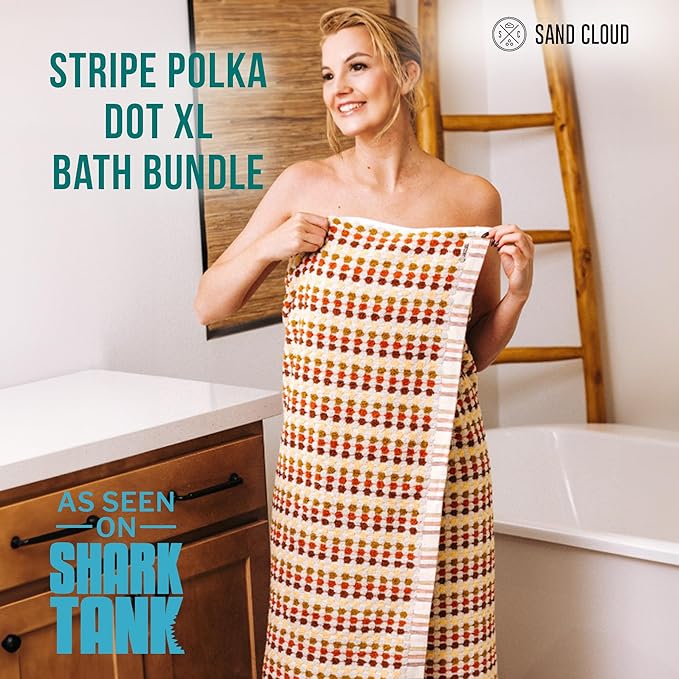 Sand Cloud Turkish Bath Towels for Bathroom, Set of 2 (Taupe Stripe Polka Dot, Extra Large) - Soft Linen Turkish Organic Cotton is Luxurious & Absorbent - Premium Shower & Bathroom Towels Dry Faster
