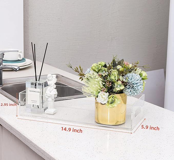 IEEK Toilet Paper Basket,Acrylic Toilet Paper Holder with Storage Modern Bathroom Tray with Handle and Non-Slip Mats for Toilet Tank Top Decorative,Clear Vanity Tray for Home Decor…
