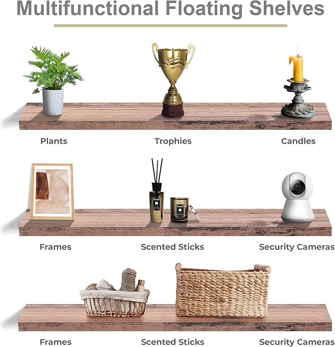 Sorbus Floating Shelves for Wall - 55 Inch Extra-Long Bathroom Shelves, Wall Decor for Bedroom, Kitchen, Living Room, Book Storage - Mounted Floating Shelf with Hidden Brackets (Mahogany, 3 Pack)