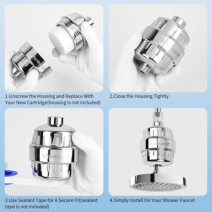 Shower Filter Replacement Cartridge Use Real Filtration Media -High Output Universal Shower Head Filter Reduces Chlorine, Heavy Metals& Fluoride 2Pack (HD-SFR500)