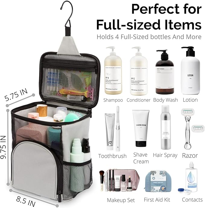 Original Portable Shower Caddy For College Dorms - Foldable Mesh Tote - Dorm Room Essentials - Durable Hanging Travel Shower Bag - Perfect for College Students, Men, Women (Grey)
