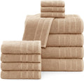 Casa Platino 100% Mercerized Cotton Bathroom Towel Set - 12 Pcs - Ring Spun, Super Soft & Highly Absorbent - 4 Large Bath Towels, 4 Washcloths, 4 Hand Towels - Wide Variety of Colours - Beige