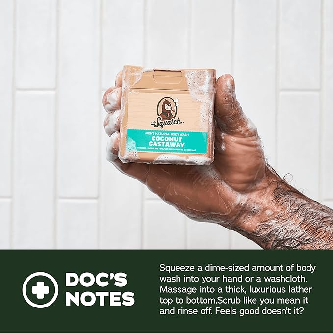 Dr. Squatch NEW Body Wash for Men with Nourishing, Natural Ingredients | No Paraben, Phthalate, Sulfate | All Day Moisturization | Wood Barrel Bourbon, Fresh Falls & Coconut Castaway (8 oz, 3-Pack)