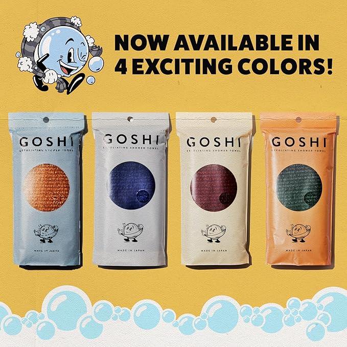 GOSHI Exfoliating Shower Towel - Rip-Resistant Exfoliating Washcloth for All Skin Types - Brick Red - Made in Japan