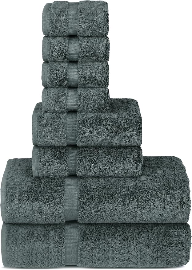 Chakir Turkish Linens | Hotel & Spa Quality 100% Cotton Premium Turkish Towels | Soft & Absorbent (8-Piece Towel Sets, Dark Gray)