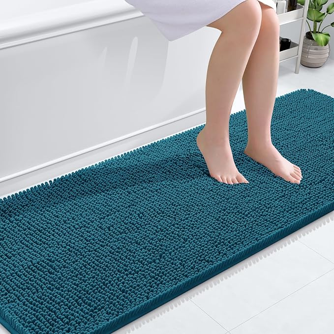 OLANLY Bathroom Rugs 70x24, Extra Soft Absorbent Chenille Bath Rugs, Rubber Backing Quick Dry, Machine Washable Bath Mats for Bathroom Floor, Tub and Shower, Home Decor Accessories, Peacock Blue