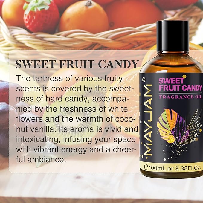 Sweet Fruit Candy Fragrance Oil Essential Oil, MAYJAM 3.38FL.OZ Sweet Fruit Candy Oil for Diffusers for Home, Long Lasting Scented Oils for Soap Candle Making - 100ML