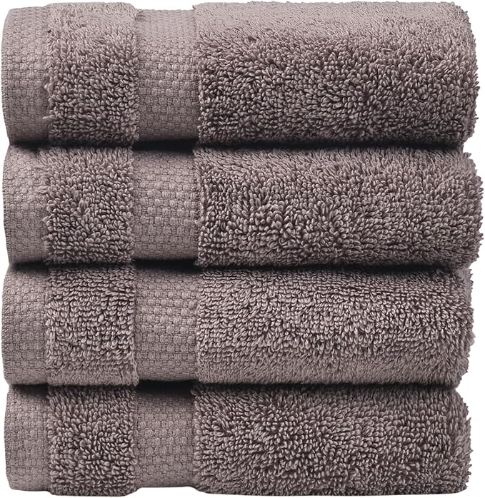 SOFE H&L | Olea Luxury Turkish Cotton Bath Towels Set of 4 : 4 Wash Cloths - Dark Gray | Premium, Soft, Durable, Absorbent | Turkish Washcloths for Face