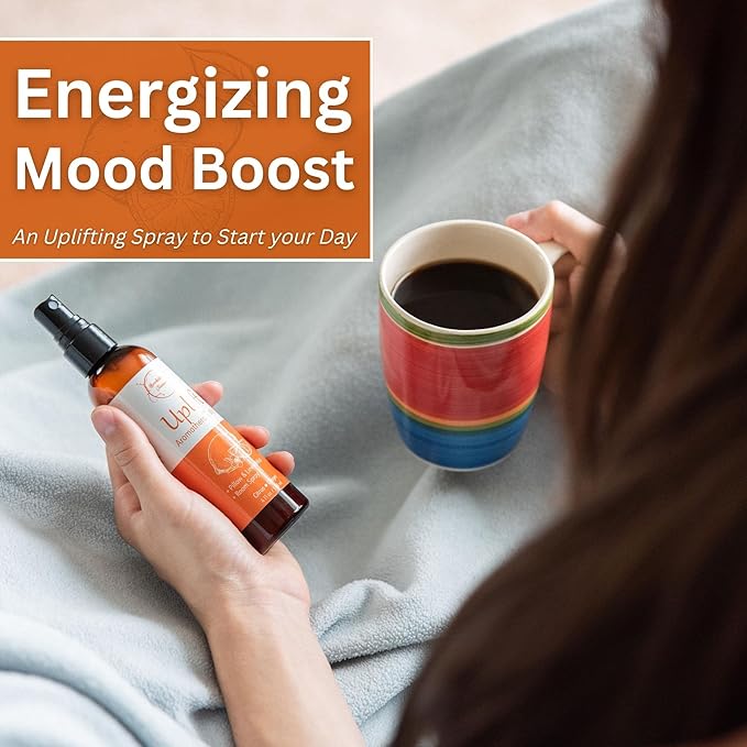 Uplift Aromatherapy Room Spray for Energy Boost. Lemon, Bergamot & Ginger Essential Oil Multi-Use Citrus Spray, Linen Mist, Natural Car Air Freshener & Closet Deodorizer by Brookethorne Naturals
