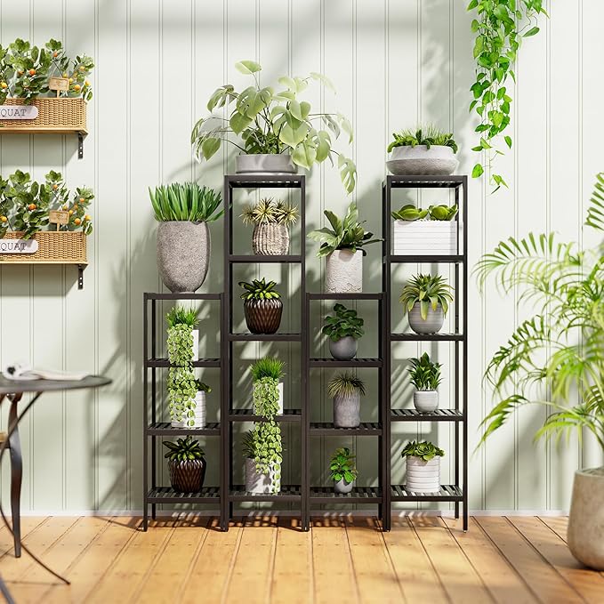 SMIBUY Bathroom Storage Shelf, 5-Tier Bamboo Rack Organizer, Multifunctional Shelving Unit for Living Room Bedroom Kitchen (Black)
