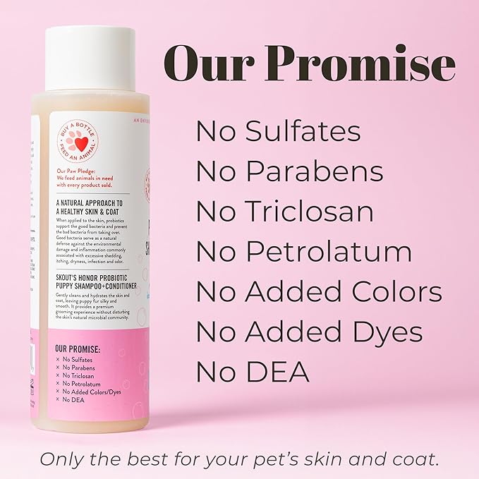 Skout's Honor Probiotic Dog Shampoo & Conditioner with Avocado Oil & Omega-3s, 97% Natural, Paraben & Sulfate-Free, Cruelty-Free, 16oz, Happy Puppy