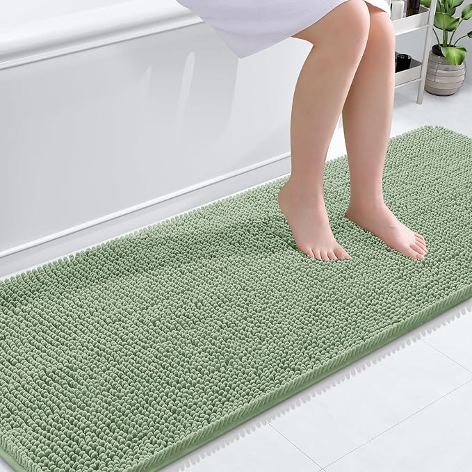 OLANLY Bathroom Rugs 70x24, Extra Soft Absorbent Chenille Bath Rugs, Rubber Backing Quick Dry, Machine Washable Bath Mats for Bathroom Floor, Tub and Shower, Home Decor Accessories, Sage Green