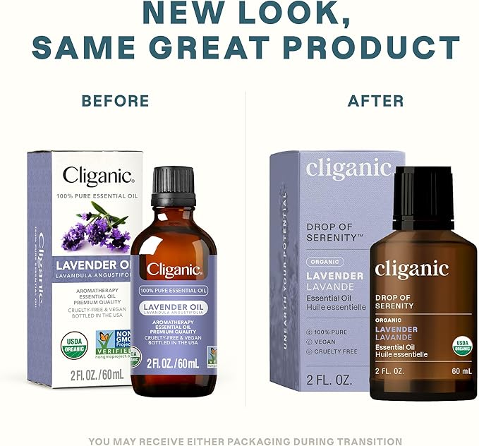 Cliganic Organic Lavender Essential Oil - 100% Pure Natural for Aromatherapy Diffuser | Non-GMO Verified (Packaging May Vary)