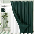 3 in 1 Long Dark Green Shower Curtain Set-72 W x 78 H, Modern Waffle and PEVA Liner Set with 12 Stainless Steel Hooks, Waterproof Fabric for Bathroom