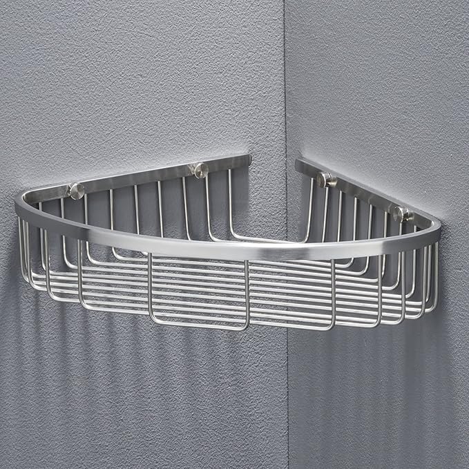 Bathroom Corner Shower Caddy Organizer, Corner-Hollow Design, SUS304 Stainless Steel Heavy Duty Rust-Proof Bathroom Shelf Organizer Holder, Wall Mounted Storage Rack, Brushed Nickel