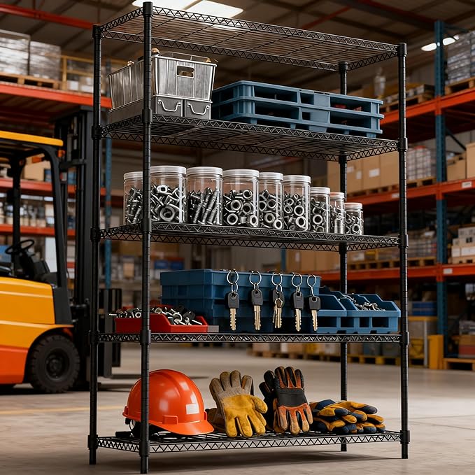 5 Tiers Shelf 1750 lbs Steel Storage Shelving Utility Shelving Unit Steel Organizer Wire Rack for Home,Kitchen,Office,Garage Black 17.7" D x 47.2" W x 72.4" H