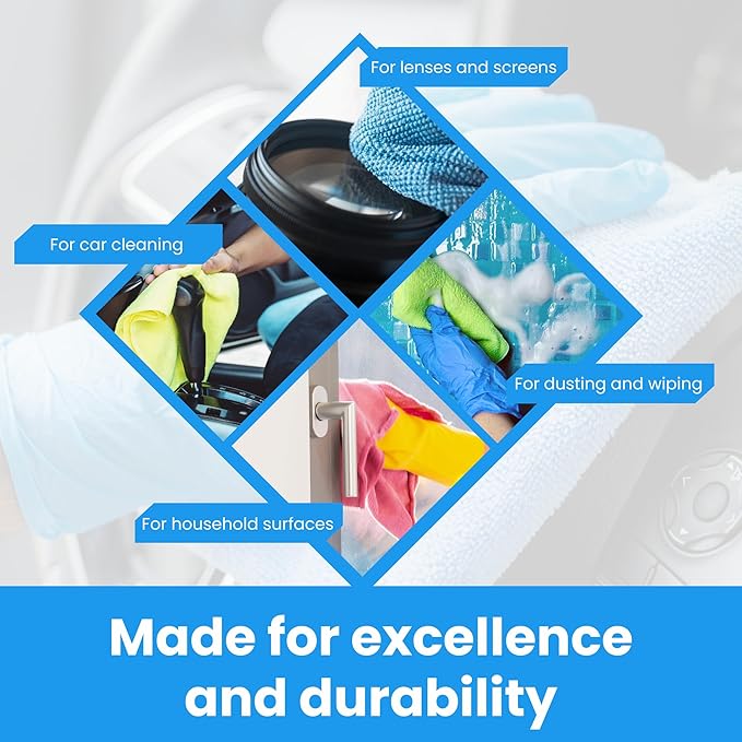 Microfiber Cleaning Cloth 12 Pack - 12 x 12 inches - Rags for Cleaning House Streak-Free Wipes for Screens, Dusting & Appliances - Premium Microfiber Cleaning Cloth