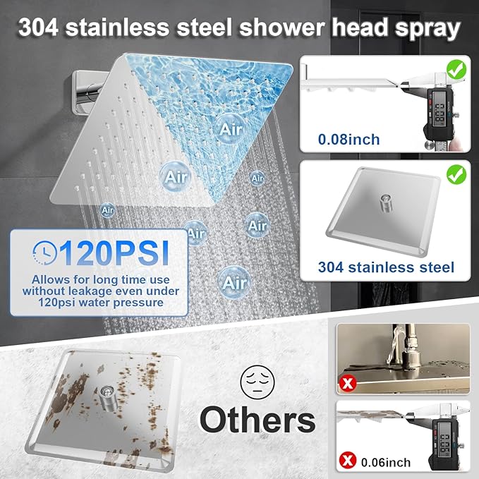 Shower System Modern Rain 8 inches Brass Faucet Set With Valve and Diverter Shower Mixer With Handheld High Pressure Square Rainfall Shower Valve (8'' Wall Mount, Chrome Polished)
