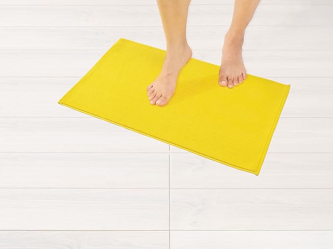 American Soft Linen Bath Rug, 17 in 24 in 100% Cotton Bath Mats Rugs for Bathroom, Slip Reducer Washable Shaggy Form Area Rugs, Yellow Bath Rug